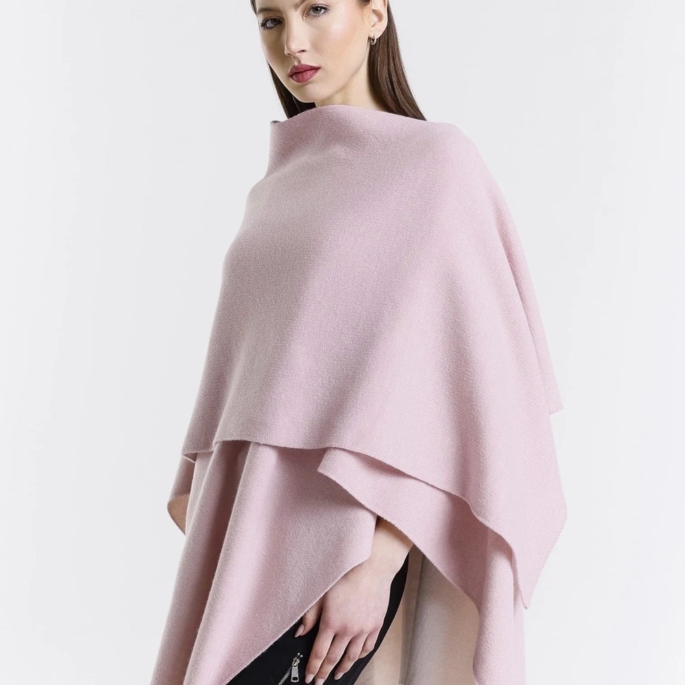 NWT Tina Stephens Kiersten Merino Cashmere Reversible Wrap Pink White MSRP $298